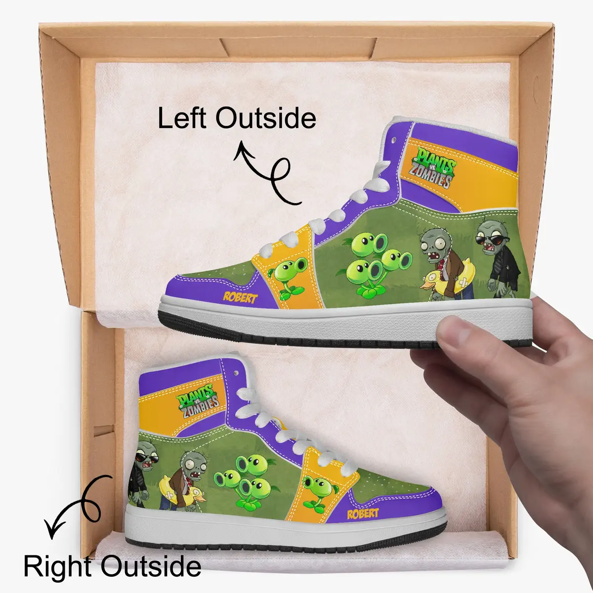 Personalized Plants vs Zombies Characters High-Top Leather Sneakers – Jordans Style Shoes Cool Kiddo 20