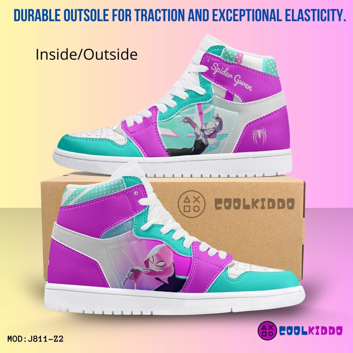 Custom Spider Verse Gwen Stacy Character High-Top Leather Girl Woman Shoes, Jordans Style Sneakers Cool Kiddo 16