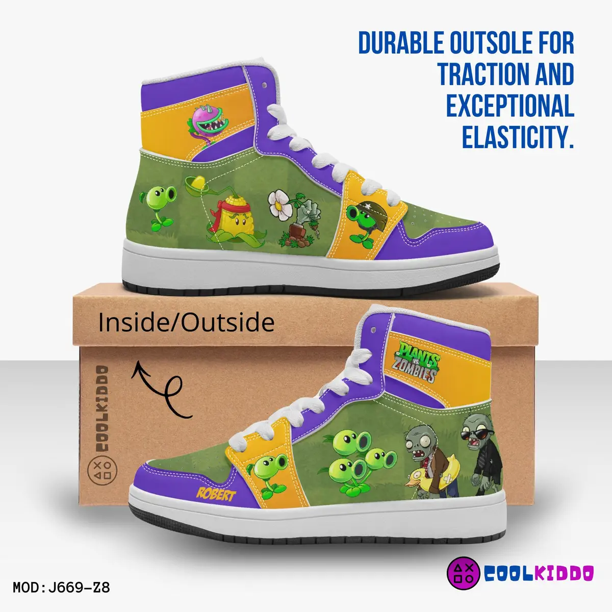 Personalized Plants vs Zombies Characters High-Top Leather Sneakers – Jordans Style Shoes Cool Kiddo 14