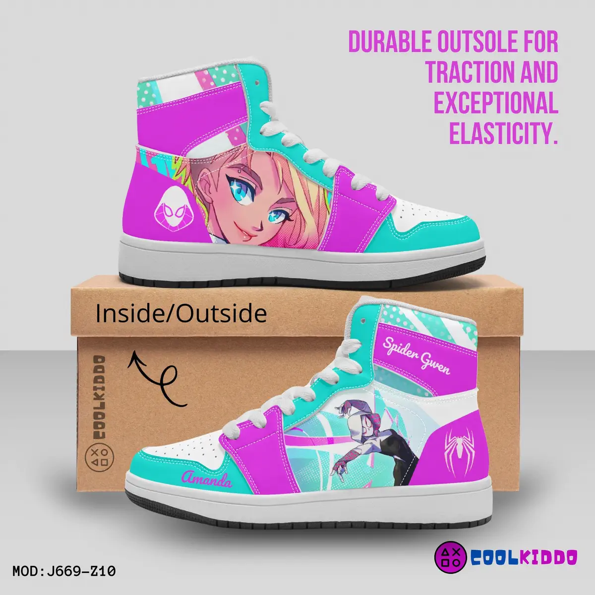 Personalized Gwen Stacy Sneakers. Spiderman Spider-Verse Character High-Top Leather Girl / Woman Shoes Cool Kiddo 14