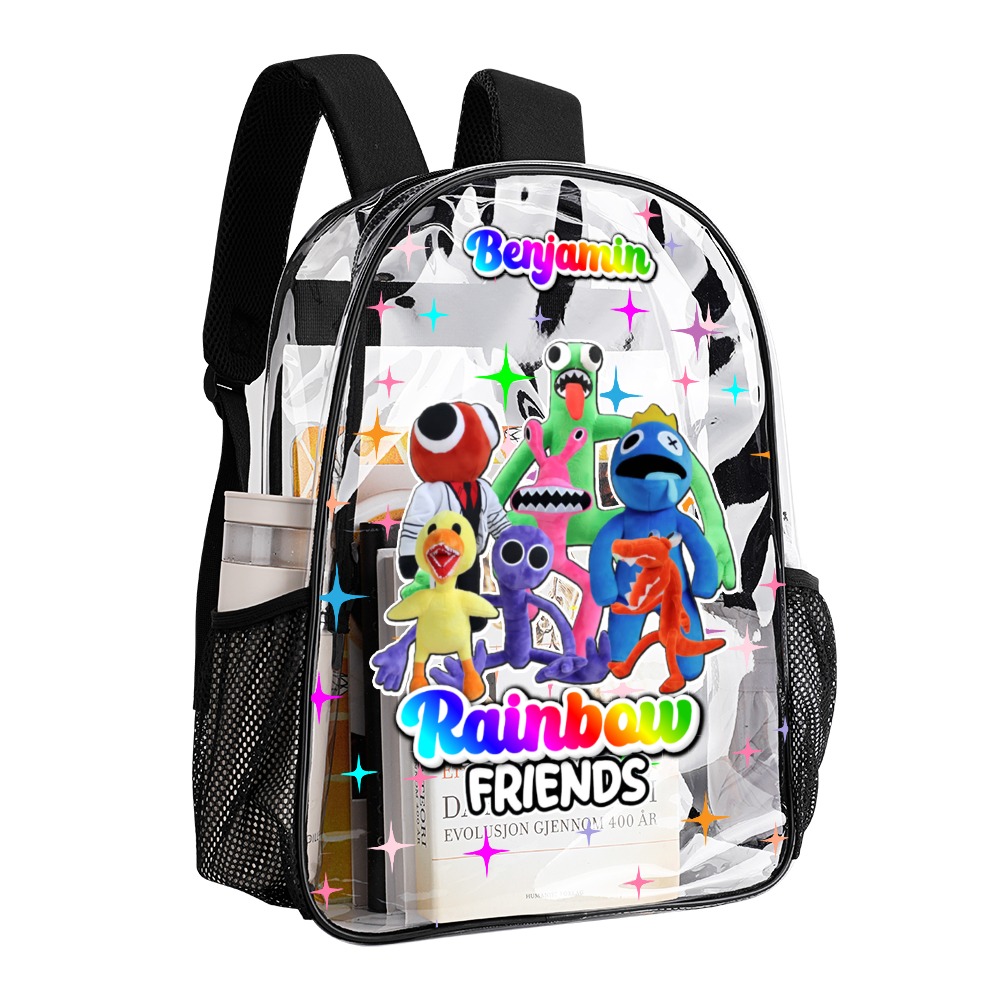 Personalized Blue Rainbow Friends – Transparent Bag – Clear Backpack – 17-inch 2024 New Cool Kiddo 22