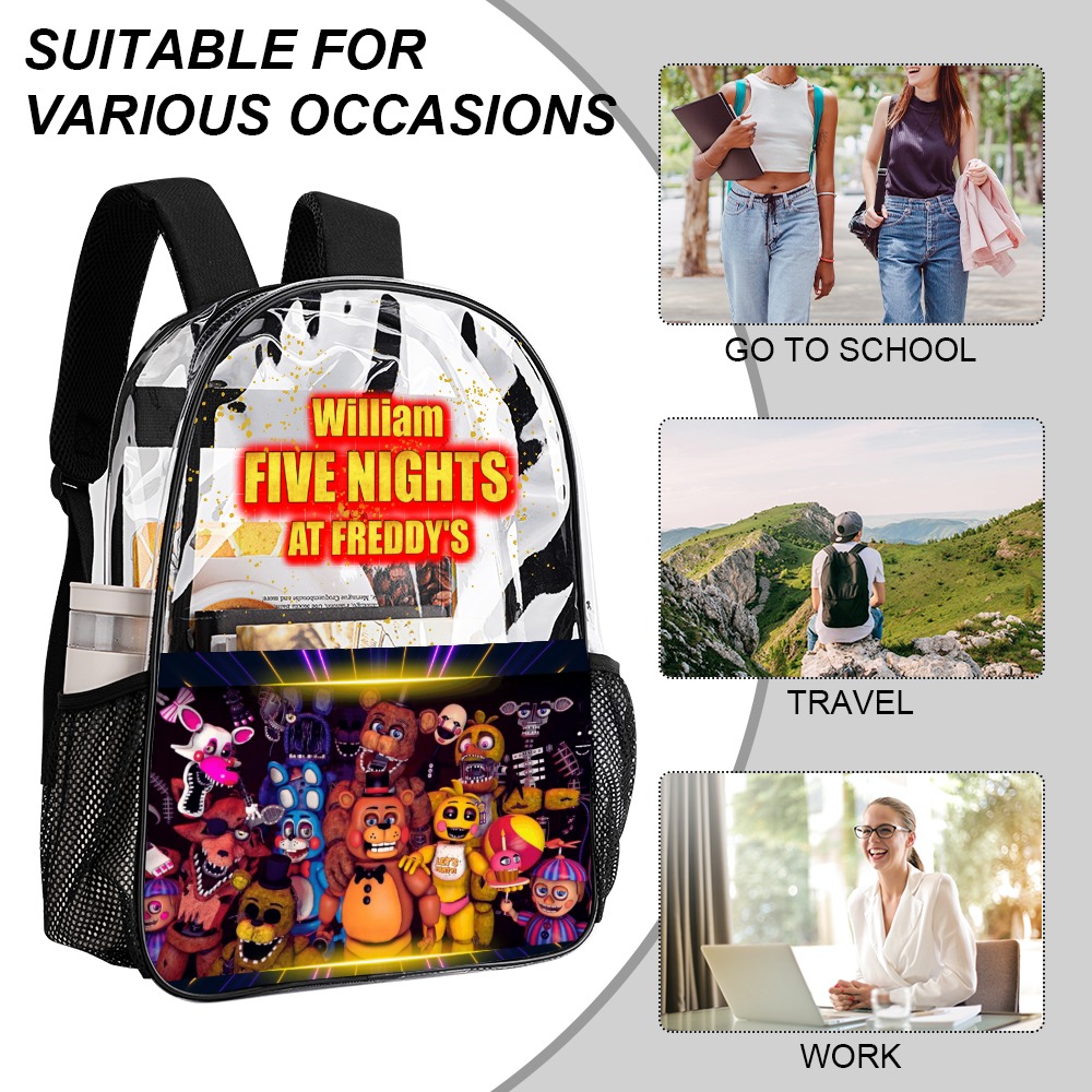 Personalized FIVE NIGHTS AT FREDDY'S - Transparent Bag - Clear Backpack 17-inch 2024 New