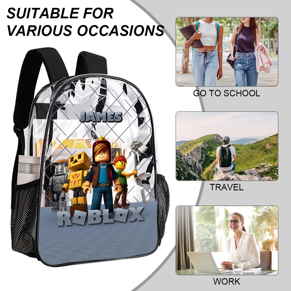Personalized ROBLOX Avatars – Transparent Bag – Clear Backpack – 17-inch 2024 New Cool Kiddo 20