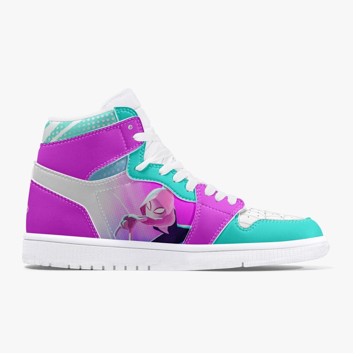 Custom Spider Verse Gwen Stacy Character High-Top Leather Girl Woman Shoes, Jordans Style Sneakers Cool Kiddo 32