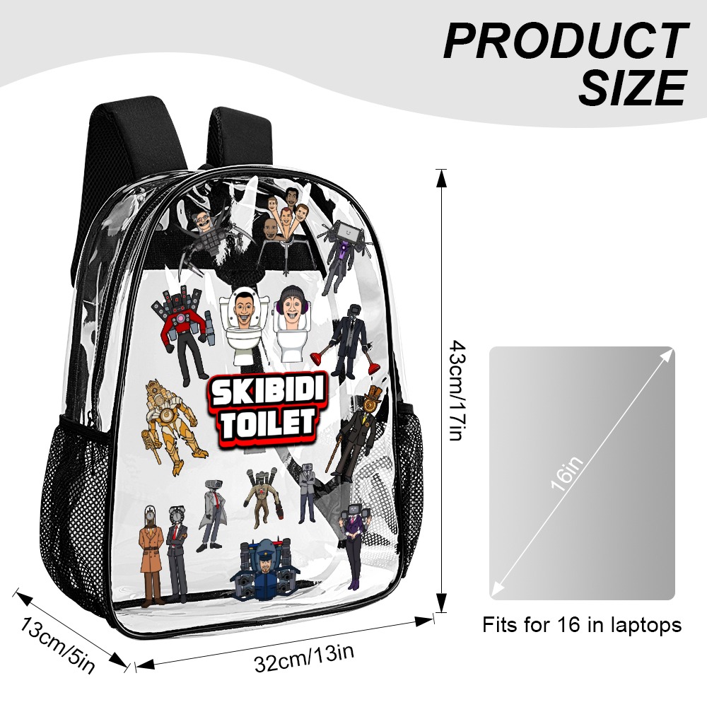 Skibidi Toilet – Transparent Bag 17 inch 2024 New Cool Kiddo 16