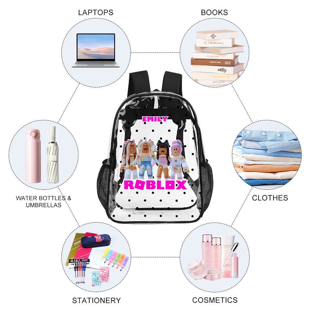 Roblox Girl – Clear Backpack – Transparent Book Bag 17-inch 2024 New Cool Kiddo 12