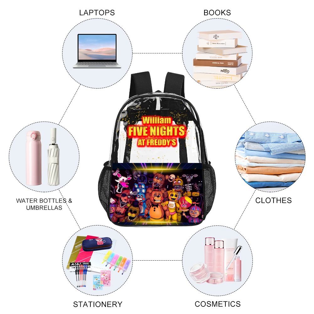 Personalized FIVE NIGHTS AT FREDDY’S – Transparent Bag – Clear Backpack 17-inch 2024 New Cool Kiddo 12