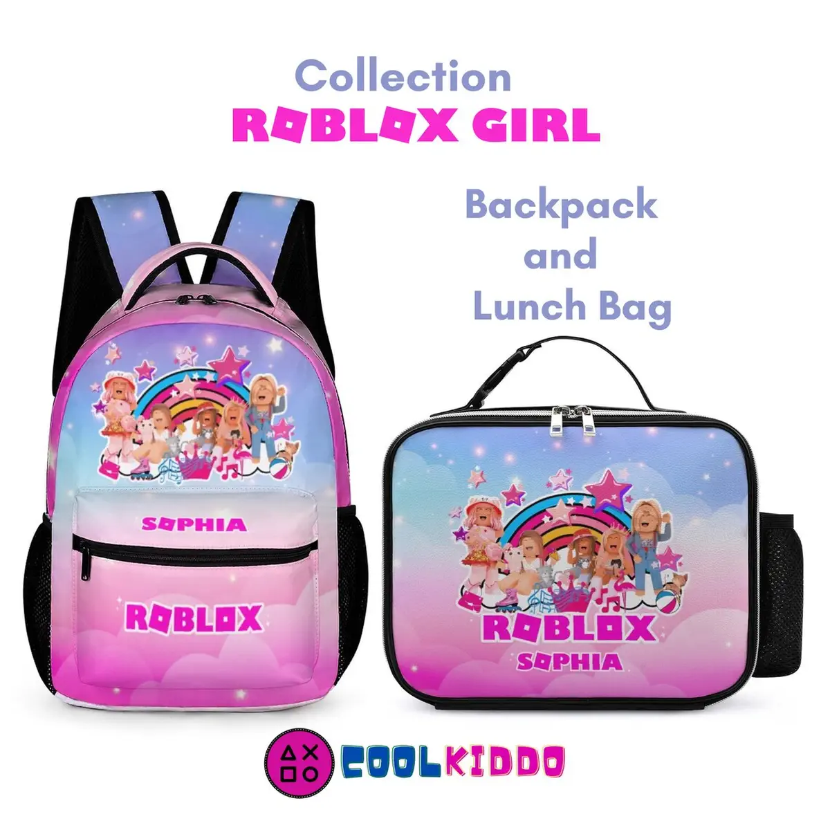 Personalized pink backpack for girls Roblox Cool Kiddo 12