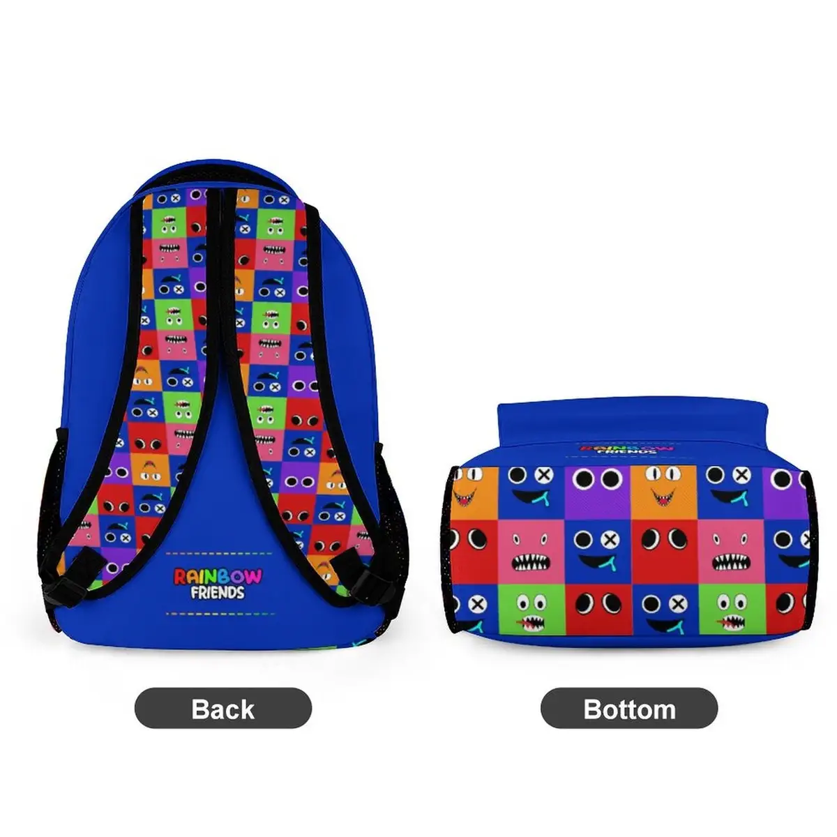 Personalized Blue Backpack | Grid background with Rainbow Friends characters faces Cool Kiddo 14