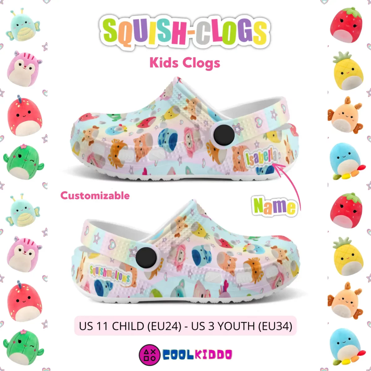 Personalized Squishmallows Clogs Shoes, Girls Clogs Shoes, Funny Crocs Clogs, Crocband Cool Kiddo 10