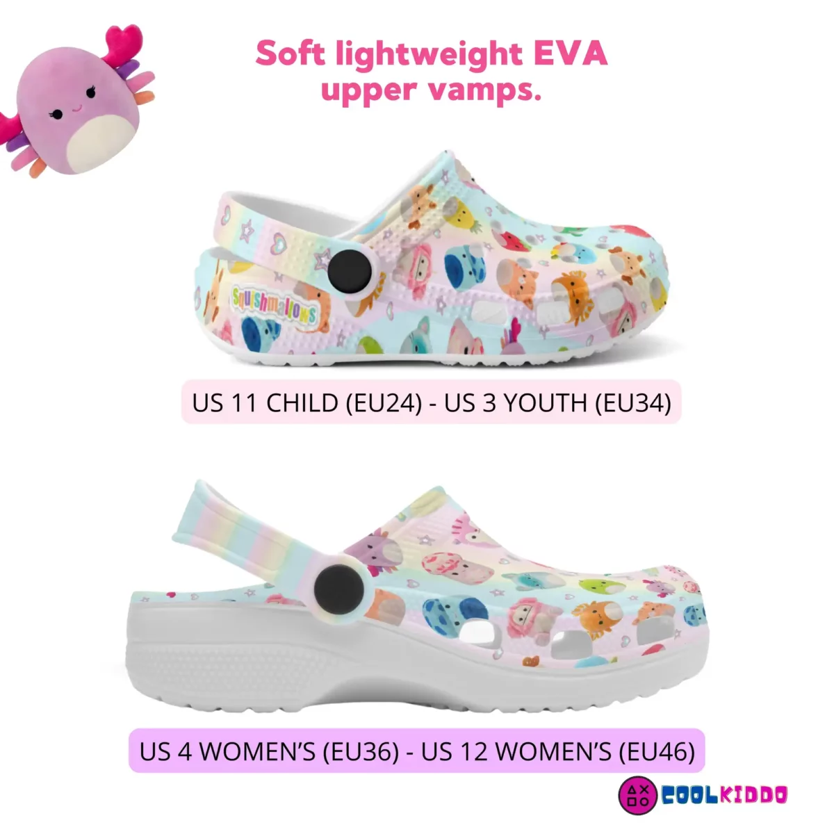 Personalized Squishmallows Clogs Shoes, Girls Clogs Shoes, Funny Crocs Clogs, Crocband Cool Kiddo 22