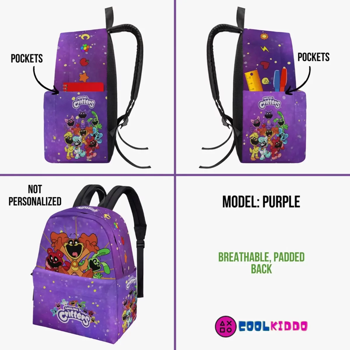 Smiling Critters Poppy Playtime Characters Three Sizes Backpack - Kids and Youth Book Bag