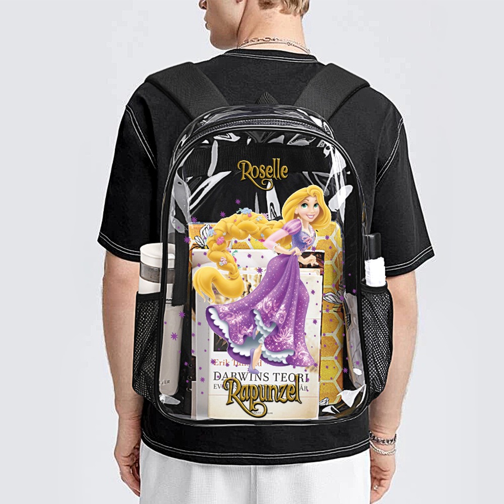 Personalized Disney’s Rapunzel – Transparent Bag 17-inch 2024 New Clear Backpack Cool Kiddo 18