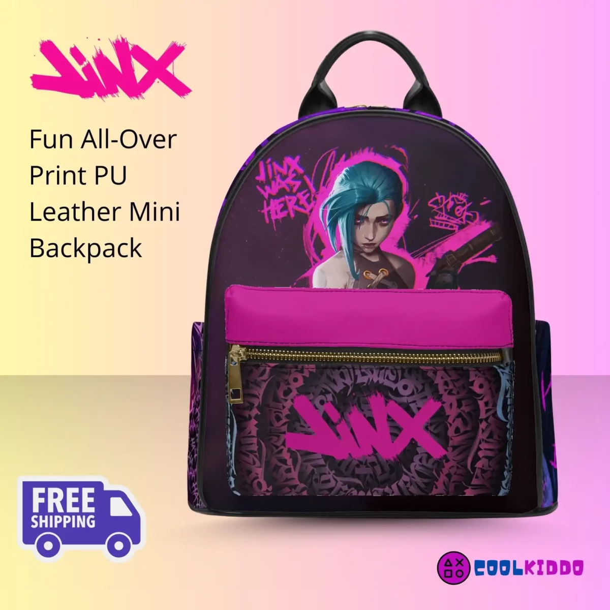 Jinx Character LoL Art Graffiti Style Mini Leather Backpack for Girls/Youth Cool Kiddo 10