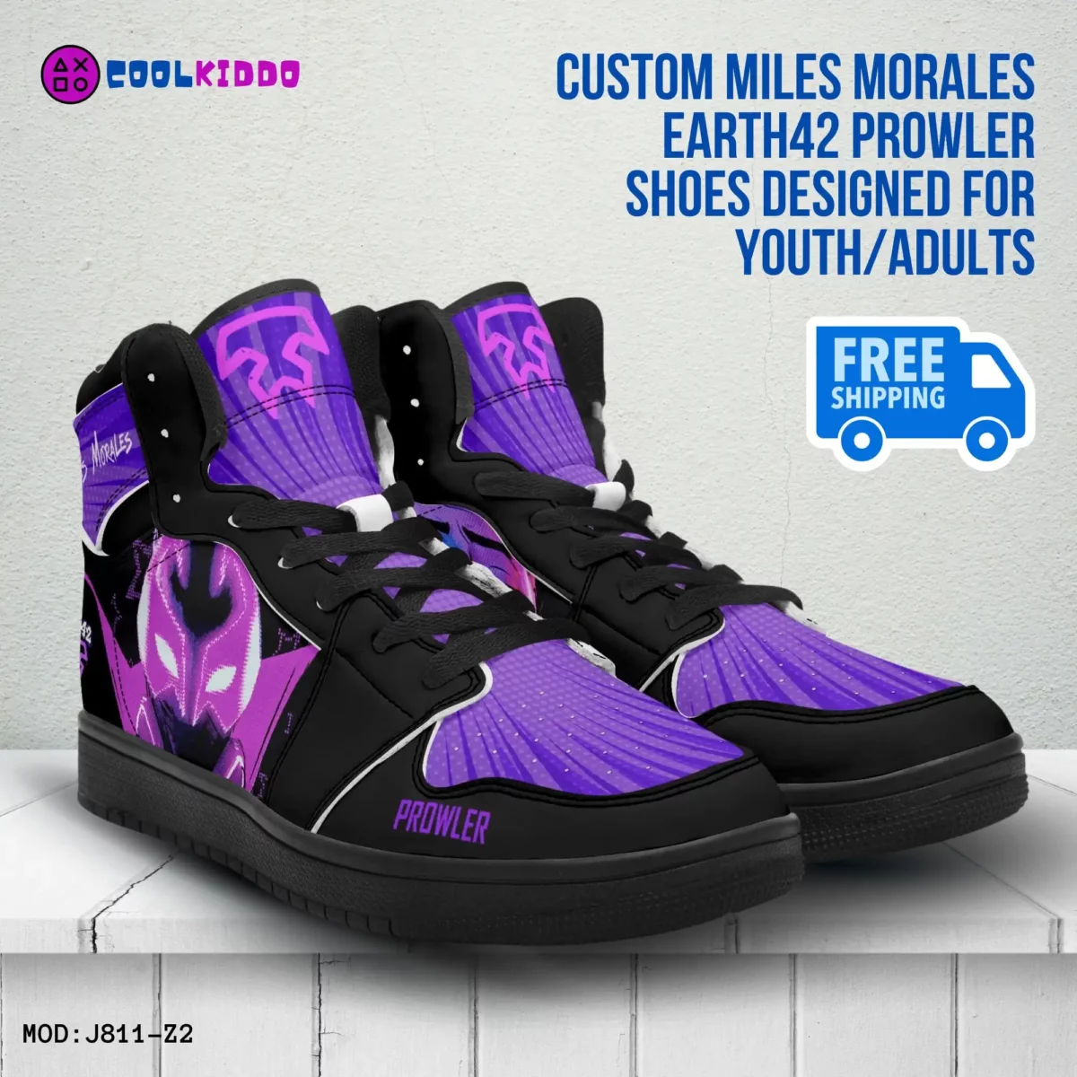 Custom Miles Morales Spiderman Shoes Spider Verse Earth 42 Prowler High-Top Leather Sneakers Cool Kiddo 10