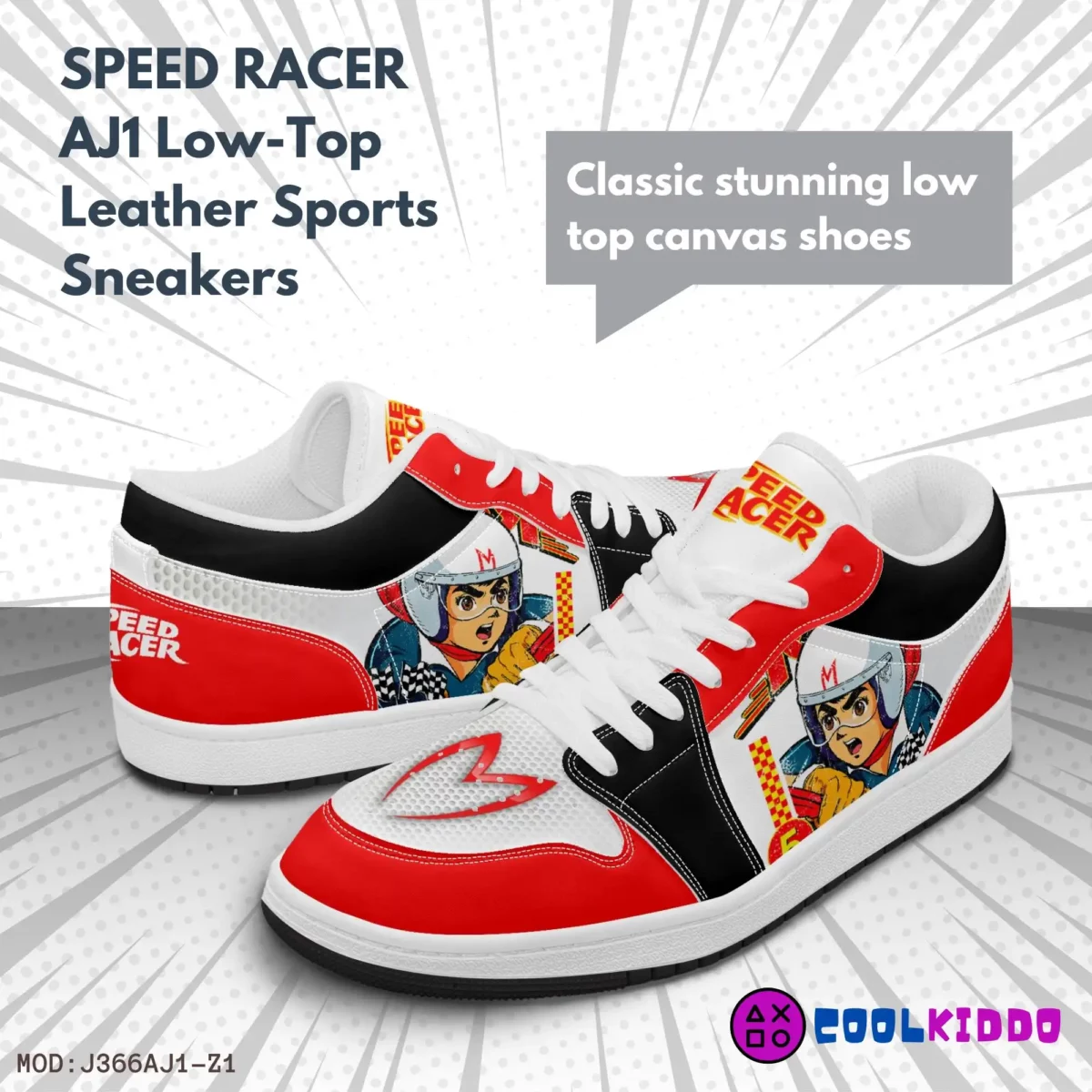 Speed Racer Cartoon Series – Comic Inspired Low-Top Leather Sneakers for youth / adults Cool Kiddo 10