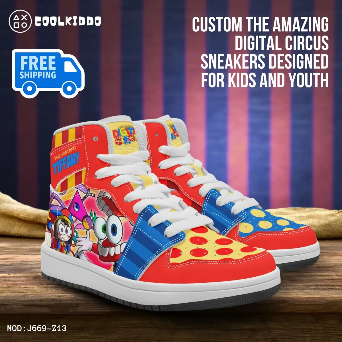 Personalized Name The Amazing Digital Circus Inspired High-Top Shoes, Leather Sneakers for Kids Cool Kiddo 10