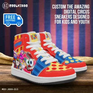 Personalized Name The Amazing Digital Circus Inspired High-Top Shoes, Leather Sneakers for Kids Cool Kiddo