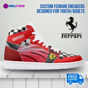Custom Ferrari Racing Formula One 1 High-Top Leather Sneakers | Adult/Youth Sizes Cool Kiddo 10