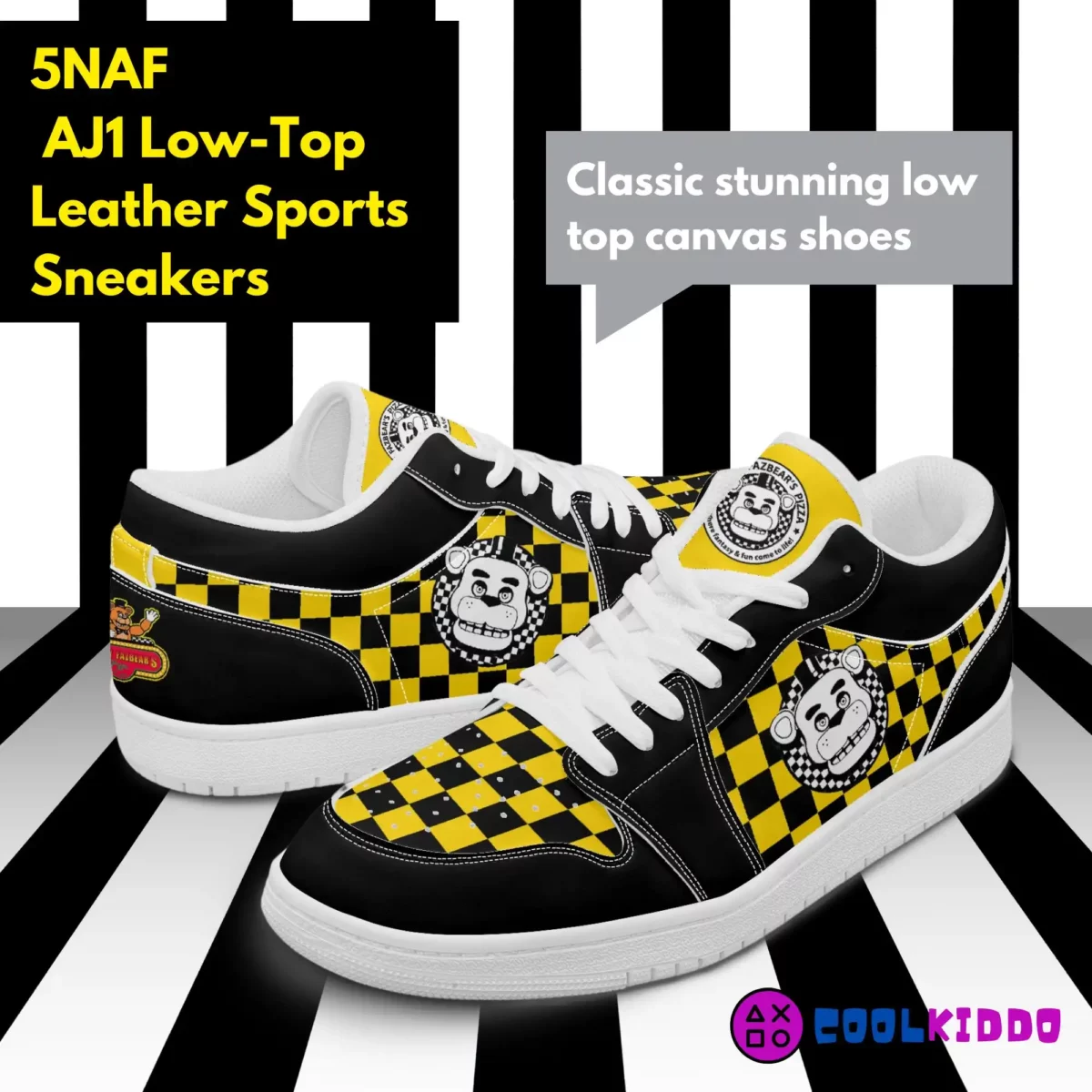 FNAF Five Nights at Freddy’s Video Game Shoes Inspired Low-Top Leather Sneakers for youth / adults Cool Kiddo 10