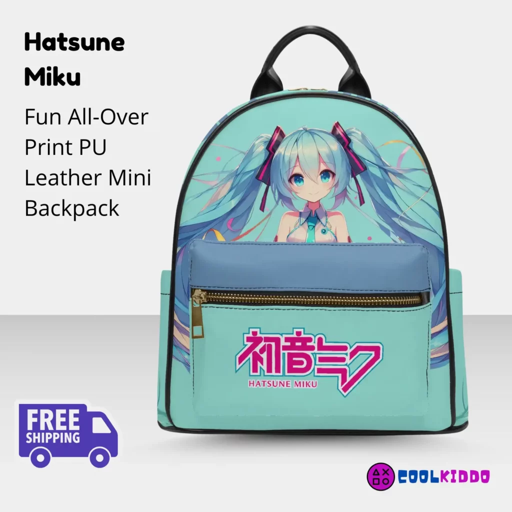 Hatsune Miku Anime Style Mini Leather Backpack For Girls/Youth | School Book Bag Cool Kiddo Hatsune Miku Anime Style Mini Leather Backpack For Girls/Youth | School Book Bag