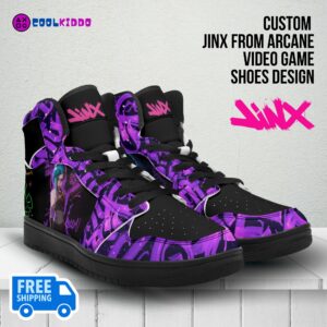 Jinx Character from ARCANE LoL High-Top Leather Sneakers, Unisex Casual Shoes for any season Cool Kiddo