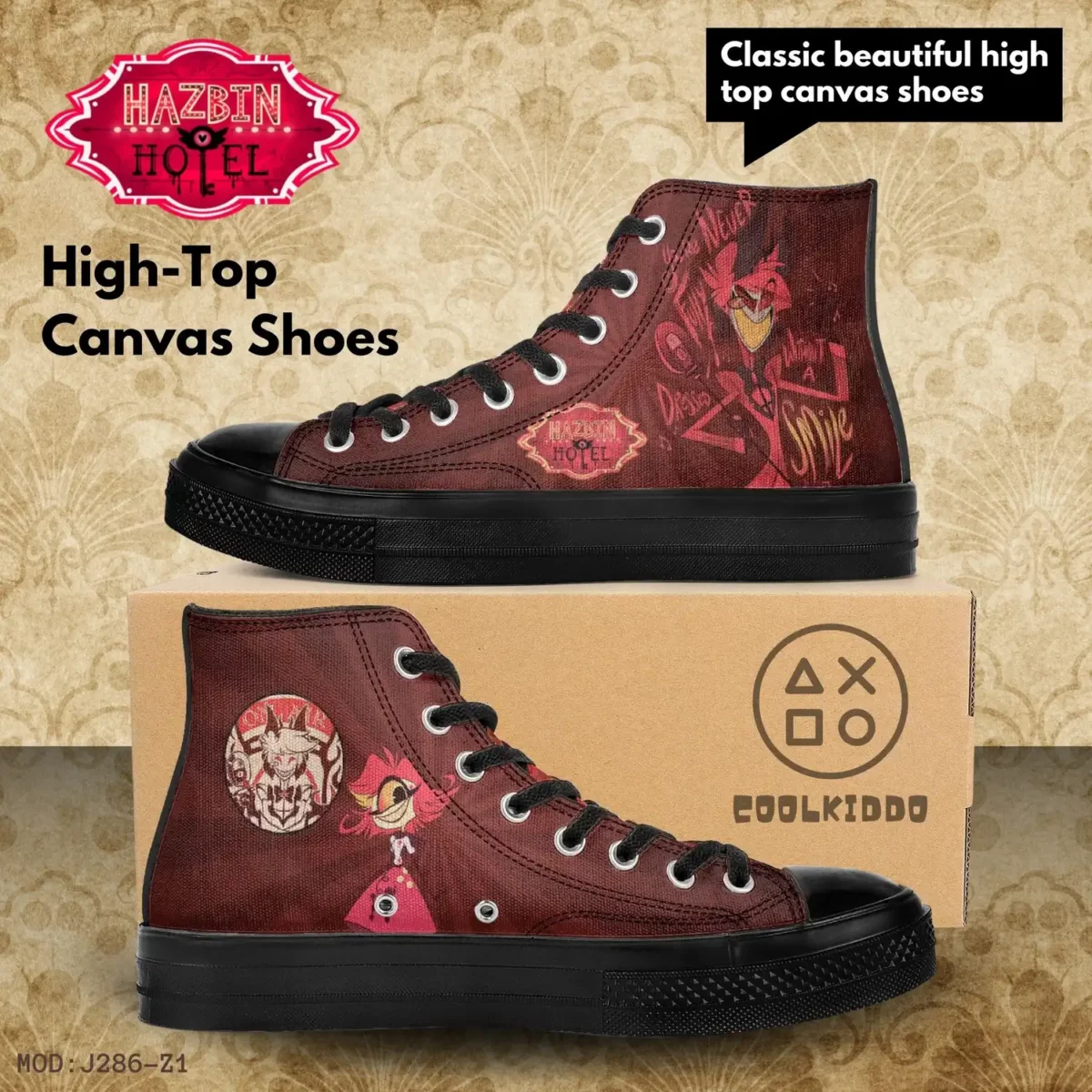 Custom Hazbin Hotel High-Top Canvas Sneakers, Animated Series Inspired Casual Shoes for any season Cool Kiddo 10