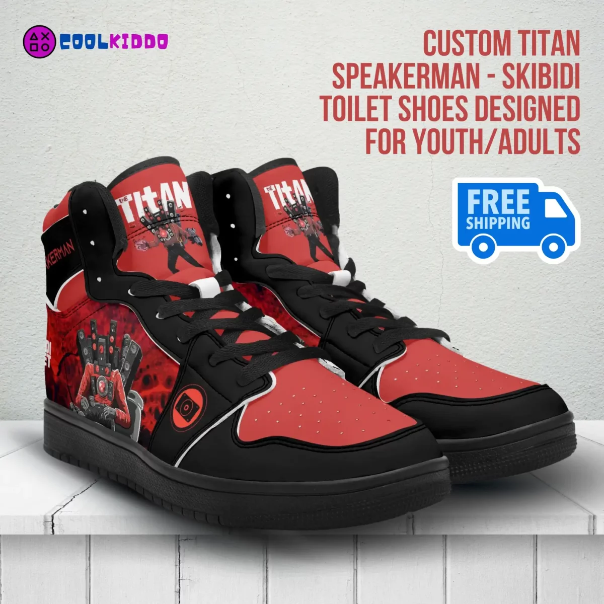 Custom Speaker Man Skibidi Toilet High-Top Leather Black and Red Street Shoes Cool Kiddo 10
