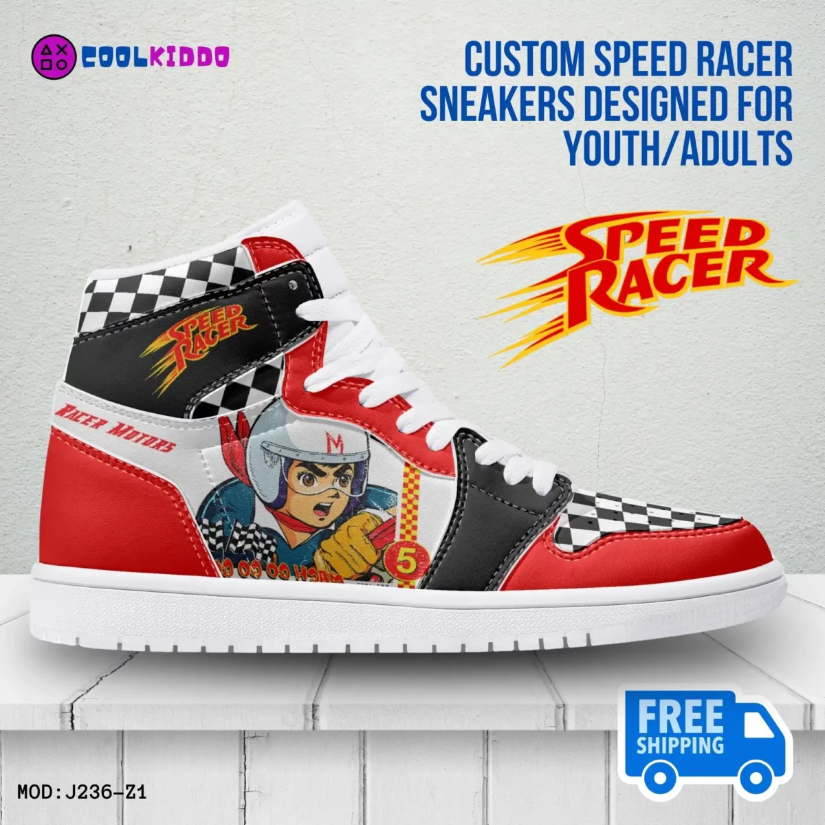 Custom Speed Racer Character High-Top Leather Sneakers Cool Kiddo 10
