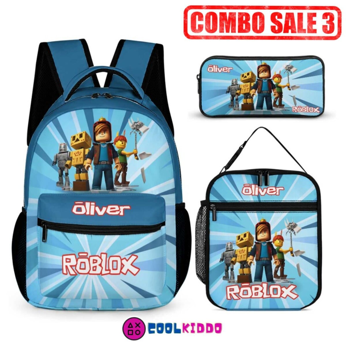 Personalized Roblox Blue Book Bag for Kids – Three-Piece Set: Backpack, Lunch Bag, and Pencil Case Cool Kiddo 10