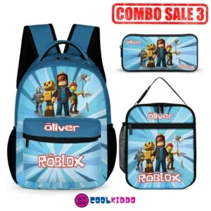 Personalized Roblox Blue Book Bag for Kids – Three-Piece Set: Backpack, Lunch Bag, and Pencil Case Cool Kiddo