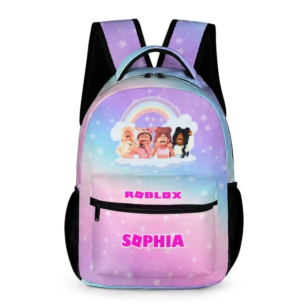 Personalized Pink and Purple, Roblox Avatars Girls Backpack with Customizable Name