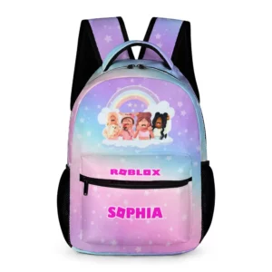 Personalized Pink and Purple, Roblox Avatars Girls Backpack with Customizable Name Cool Kiddo 10