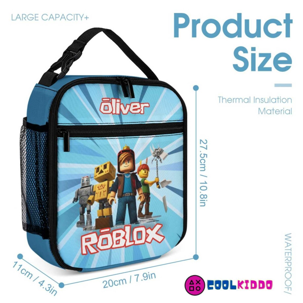 Personalized Roblox Blue Book Bag for Kids – Three-Piece Set: Backpack, Lunch Bag, and Pencil Case Cool Kiddo 16