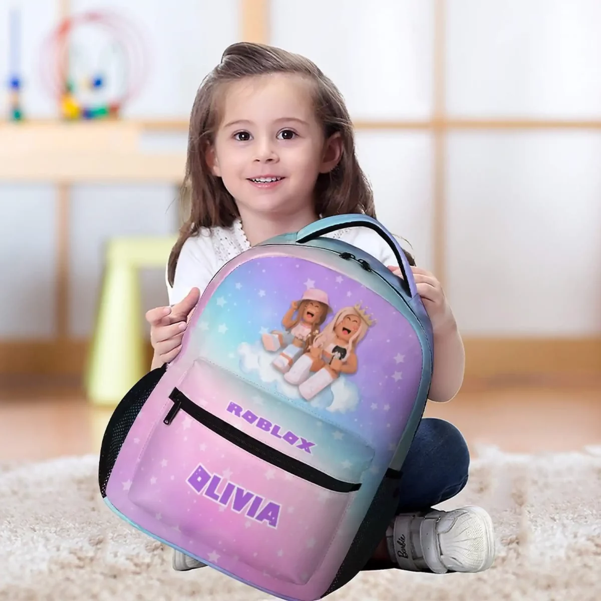 Personalized Pink and Purple, Starred Roblox Girls Backpack Customizable name Cool Kiddo 20