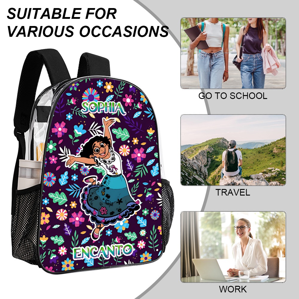 Personalized Disney’s Encanto Character – Transparent Bag 17 inch 2024 New Clear Backpack Cool Kiddo 18