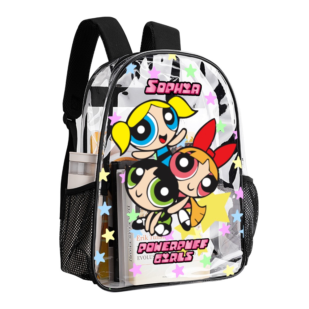 Personalized Clear Backpack The Powerpuff Girls – Transparent Bag 17 inch 2024 New Cool Kiddo 12