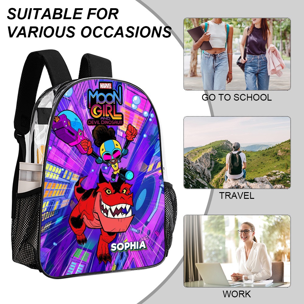 Personalized Moon Girl and The Devil Dinosaur Clear Backpack  – Transparent Bag 17-inch 2024 New Cool Kiddo 20