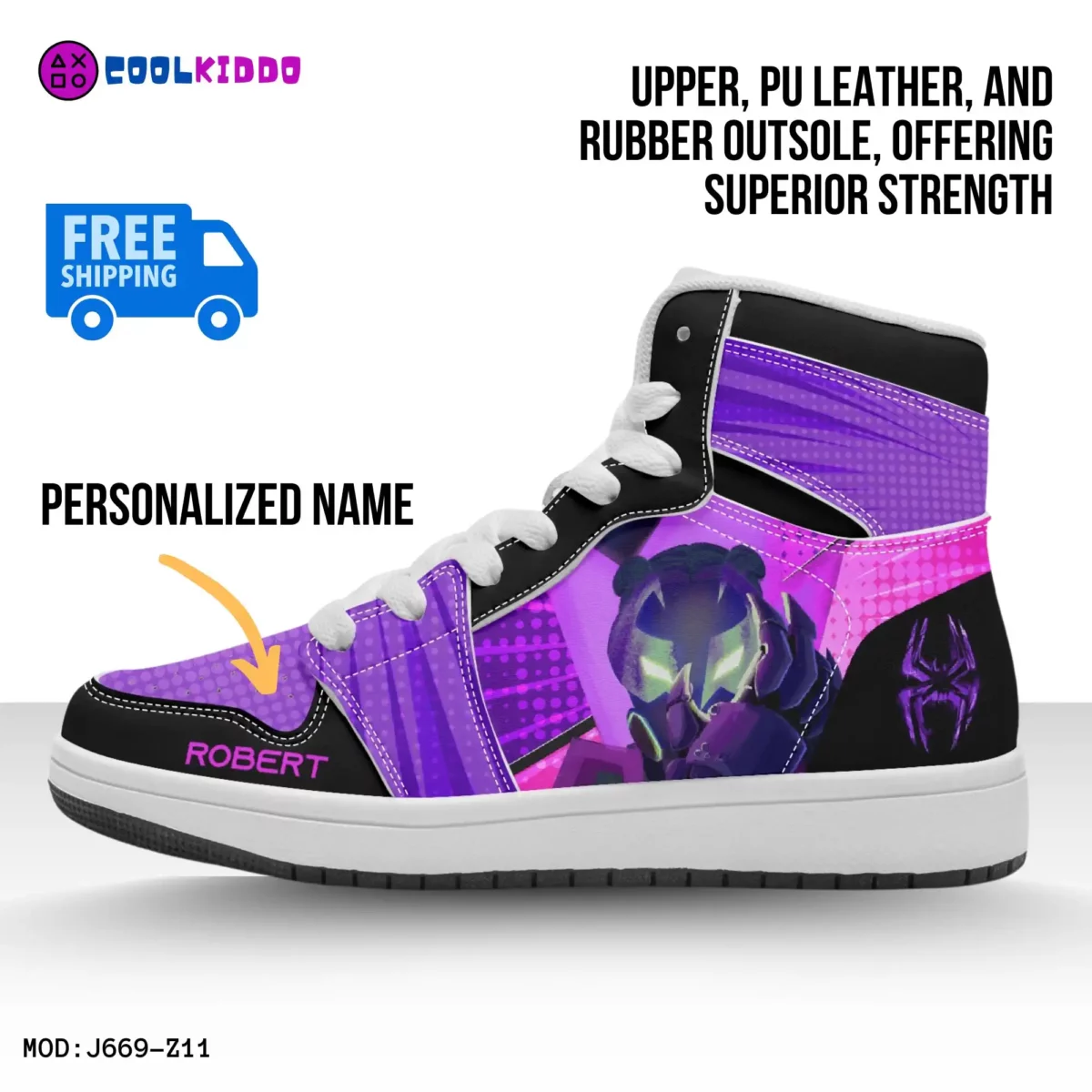 Personalized Miles Morales Spider Verse Earth 42 Prowler High-Top Leather Black Purple Cool Kiddo 14