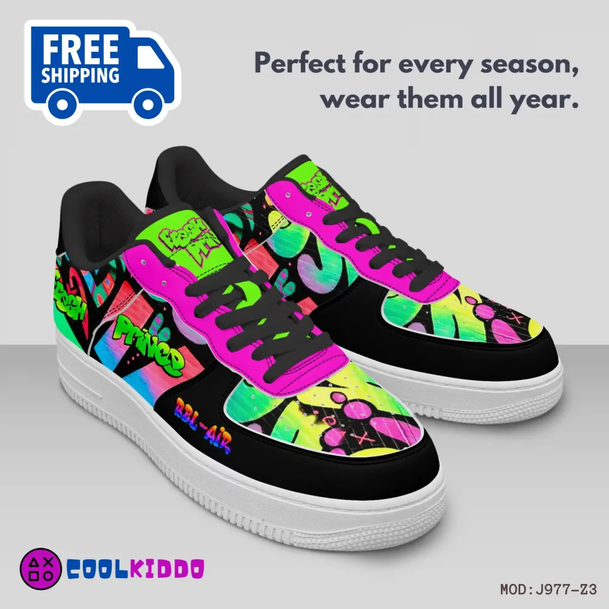 Custom Fresh Prince of Bel-Air AF1 Low-Top Leather Sneakers, Casual Shoes for any season. 90’s TV Show Inspired Cool Kiddo 12