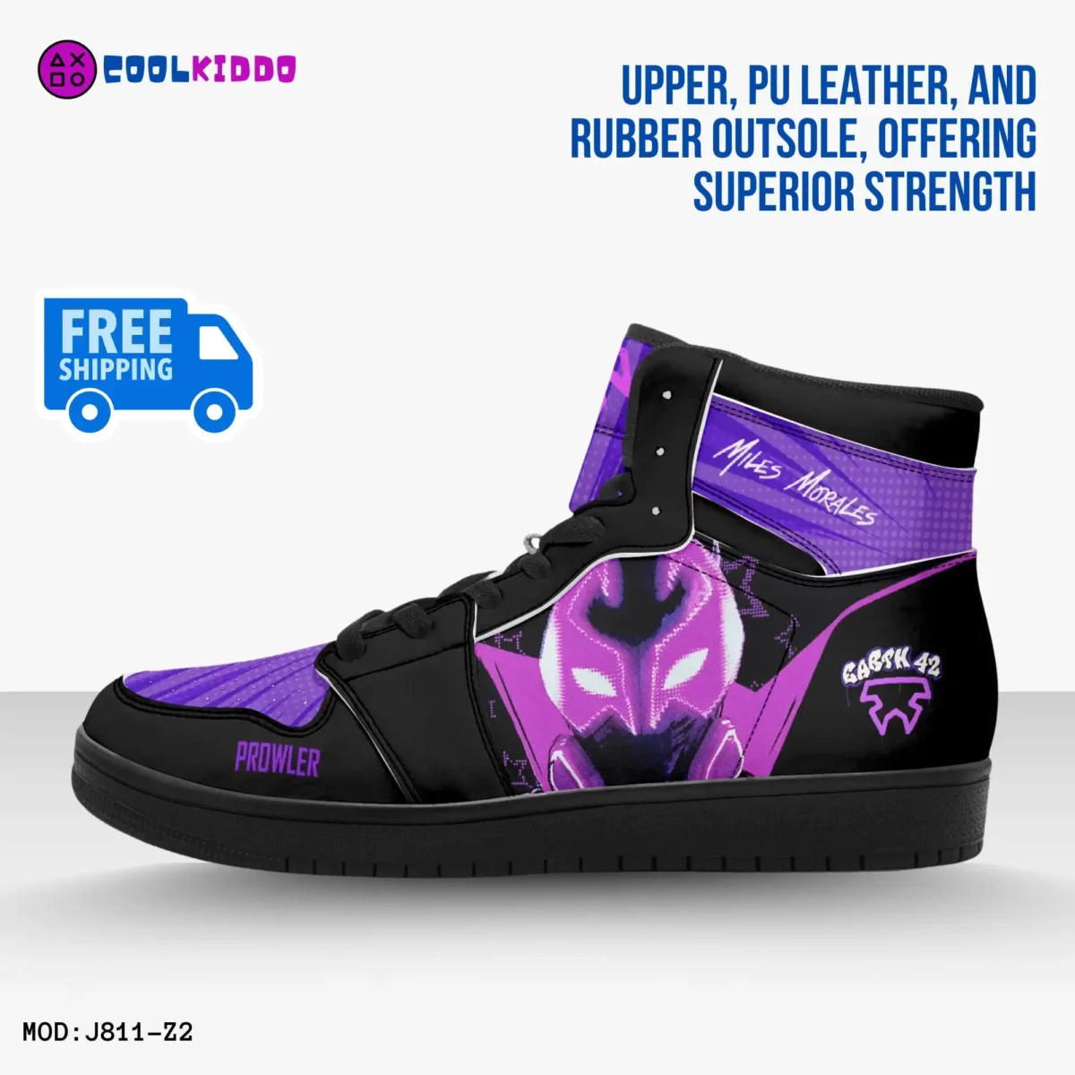 Custom Miles Morales Spiderman Shoes Spider Verse Earth 42 Prowler High-Top Leather Sneakers Cool Kiddo 12