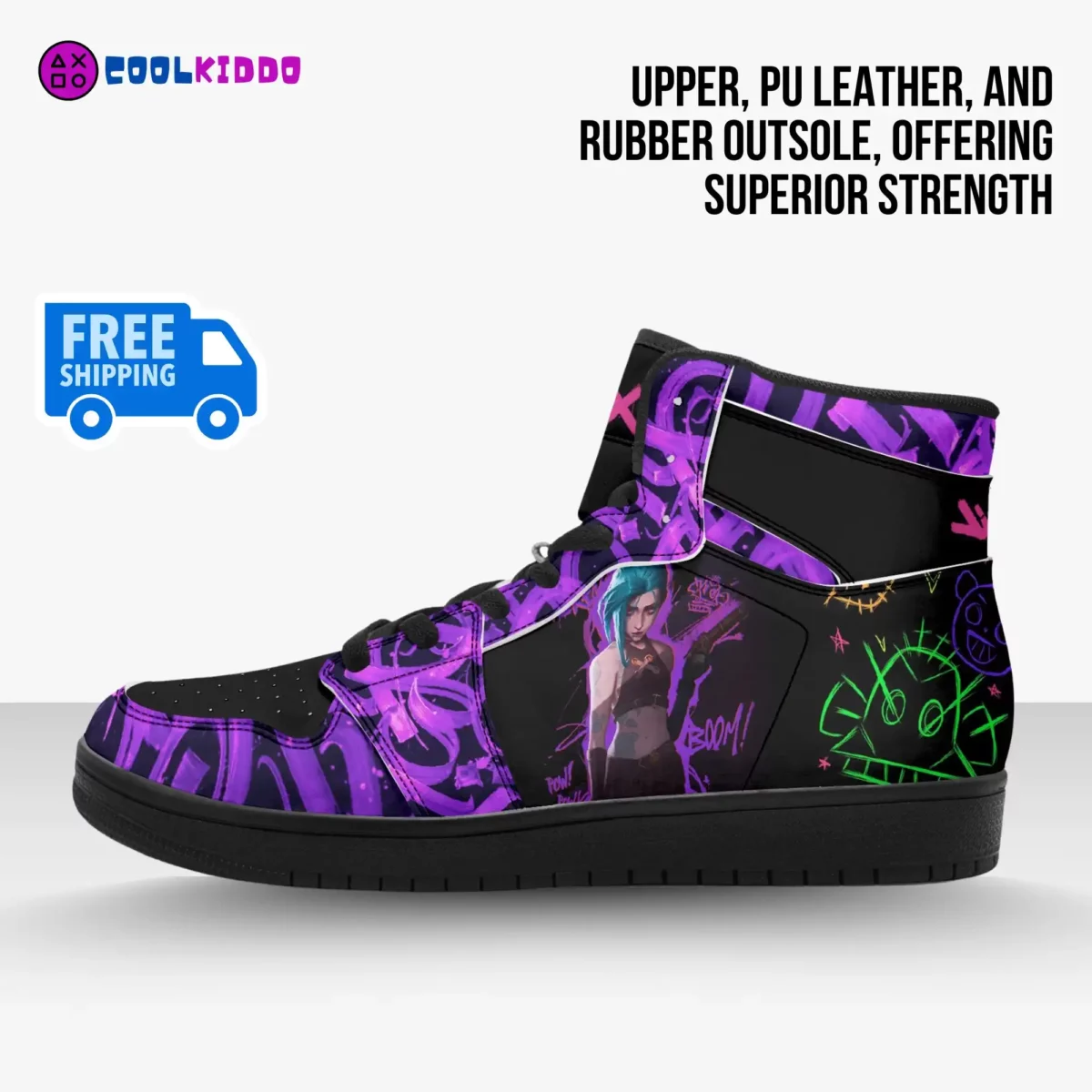 Jinx Character from ARCANE LoL High-Top Leather Sneakers, Unisex Casual Shoes for any season Cool Kiddo 12