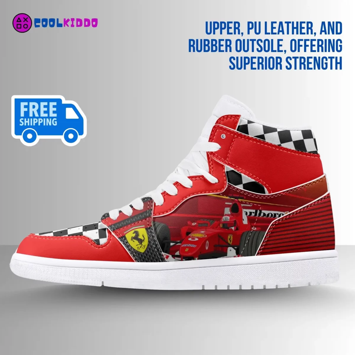 Custom Ferrari Racing Formula One 1 High-Top Leather Sneakers | Adult/Youth Sizes Cool Kiddo 12