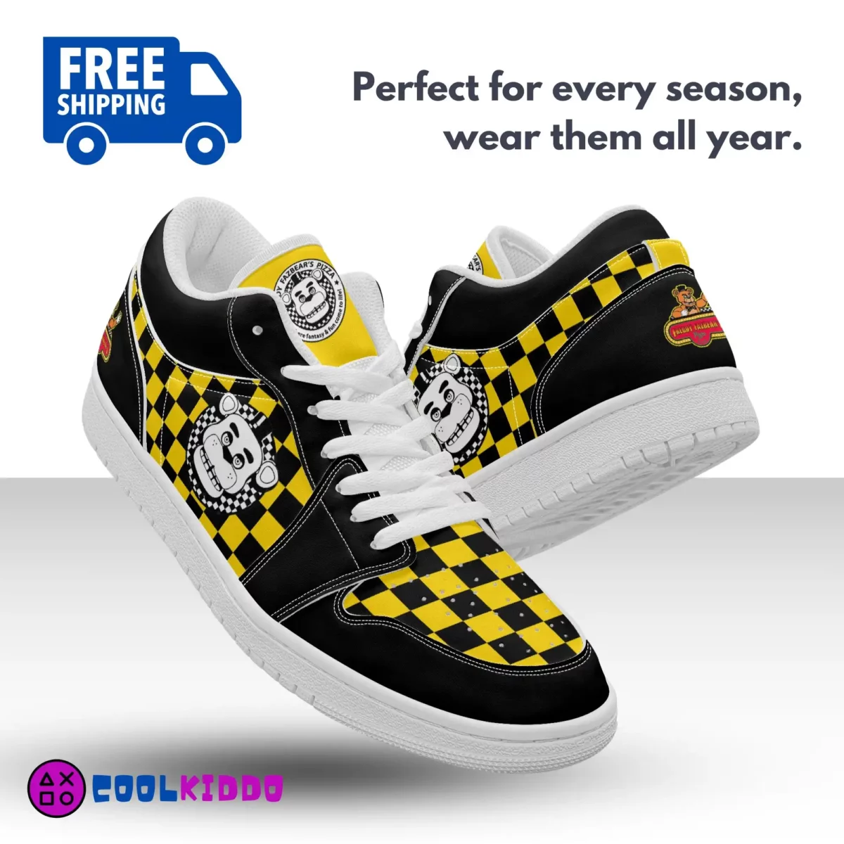 FNAF Five Nights at Freddy’s Video Game Shoes Inspired Low-Top Leather Sneakers for youth / adults Cool Kiddo 12