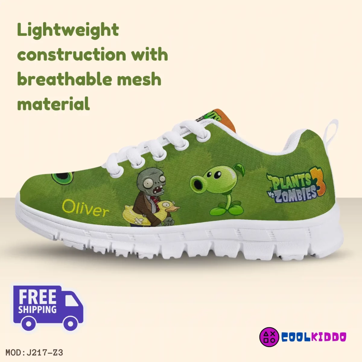 Personalized Plants vs Zombies Video Game Inspired Athletic Shoes for Kids/Youth Lightweight Mesh Sneakers Cool Kiddo 12