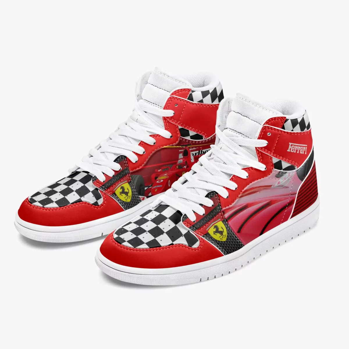 Custom Ferrari Racing Formula One 1 High-Top Leather Sneakers | Adult/Youth Sizes Cool Kiddo 26