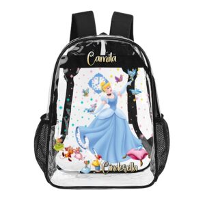 Personalized Disney’s Cinderella – Transparent Bag 17-inch 2024 New Clear Backpack Cool Kiddo