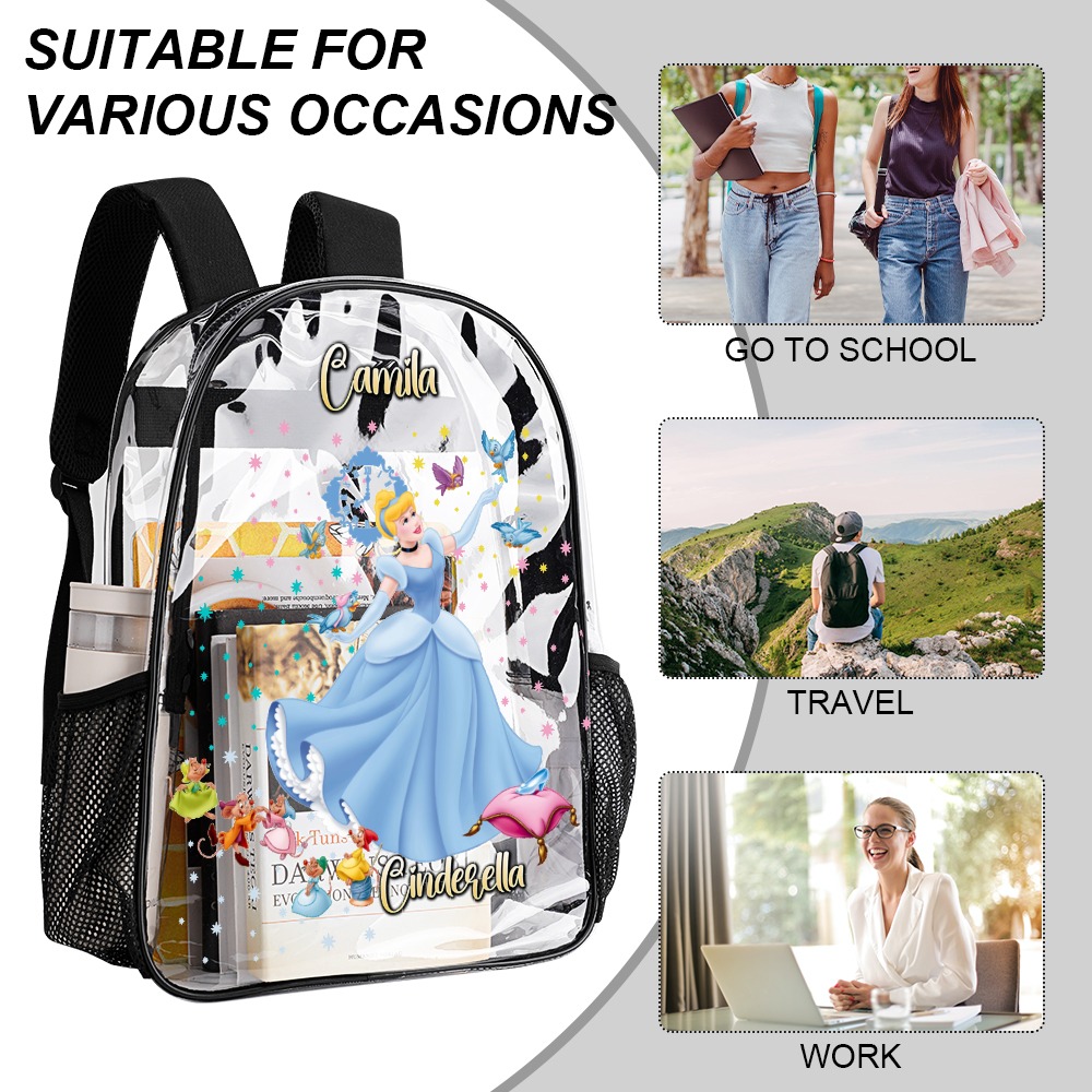 Personalized Disney’s Cinderella – Transparent Bag 17-inch 2024 New Clear Backpack Cool Kiddo 22