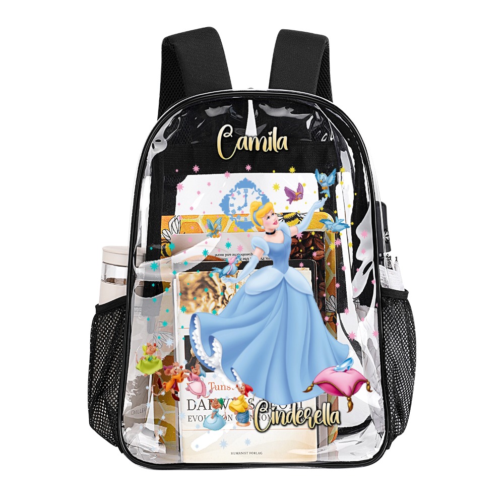 Personalized Disney’s Cinderella – Transparent Bag 17-inch 2024 New Clear Backpack Cool Kiddo 16