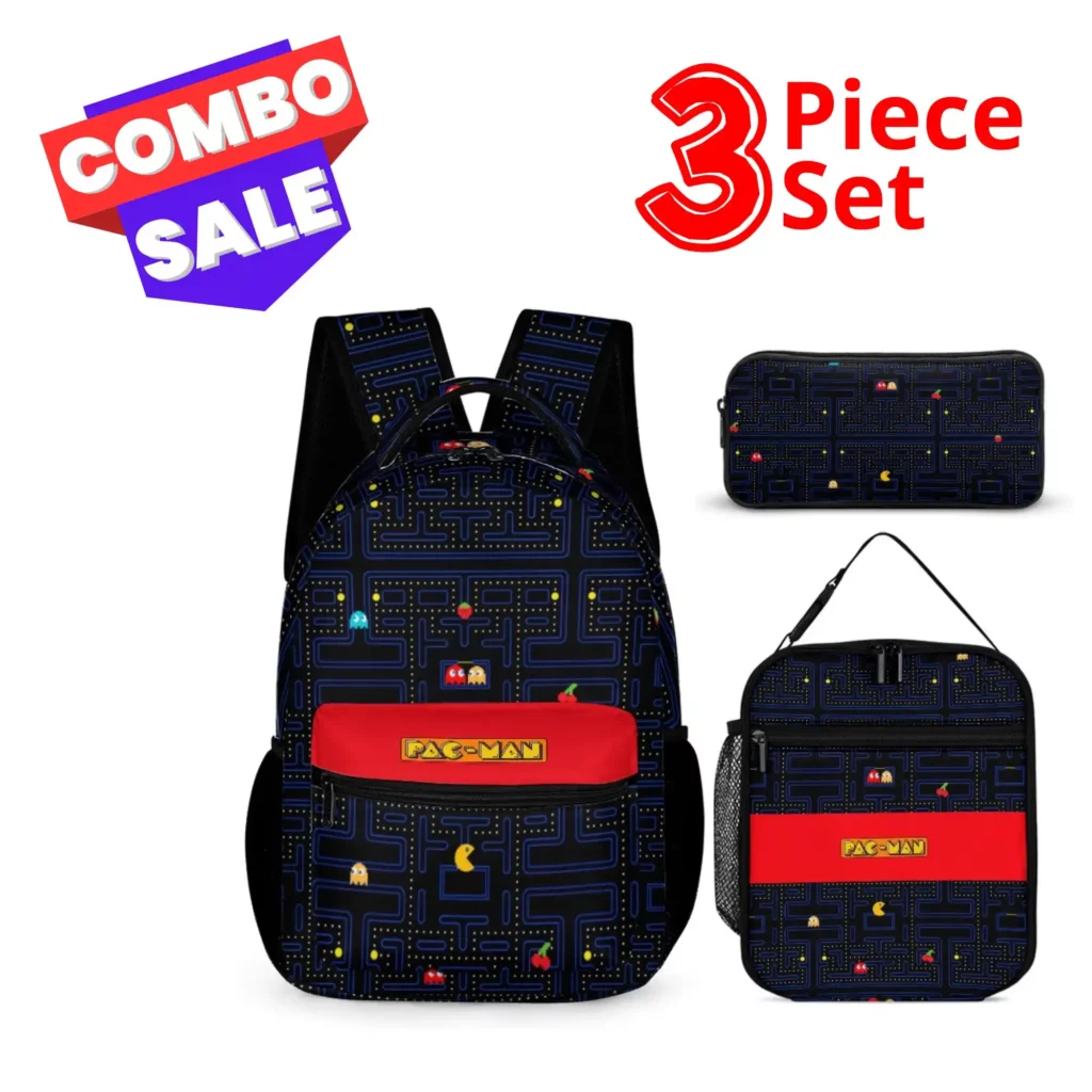 Pac-Man Three Piece Set: Backpack. Lunch Bag and Pencil Pouch